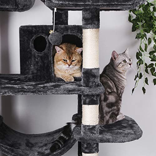 BEWISHOME Grey Large Cat Tree with Sisal Scratching Posts & Hammock MMJ03B