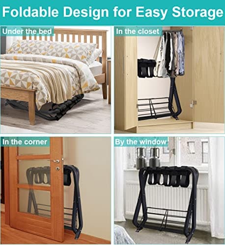 2-Tier Foldable Steel Luggage Rack, Black, 1 Pack
