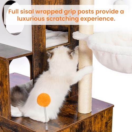 Modern Cat Tree with Litter Box Enclosure and Scratching Posts for Large Cats