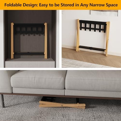 Natural Solid Wood PC Luggage Rack, Storage Shelf, Up to 180 LBS, Easy Assembly, Nylon Straps