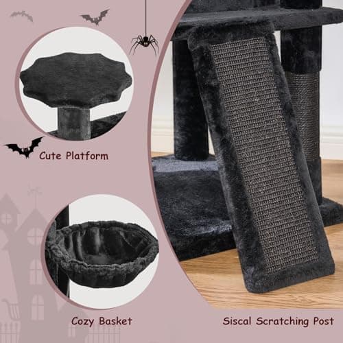 Gothic Cat Tower for Indoor Cats with Coffin Bed and Scratching Ramp