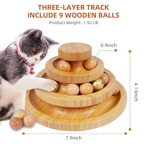 3-Level Cat Ball Tower, 9 Removable Balls, Interactive Toy - Medium Size
