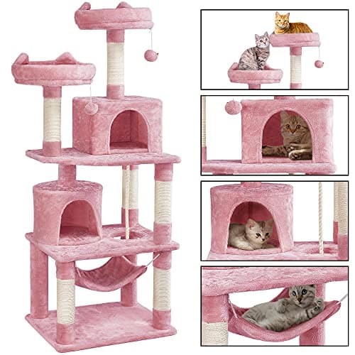 Yaheetech 62.2in Pink Cat Tower with Hammock, Condo & Scratching Posts