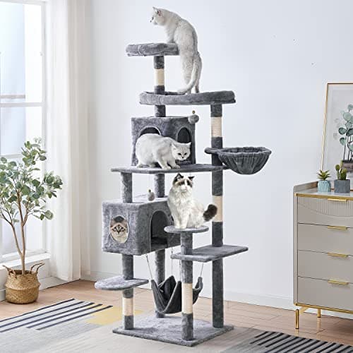 Multi-Level Cat Tree with Scratching Posts & Plush Perches, Light Gray