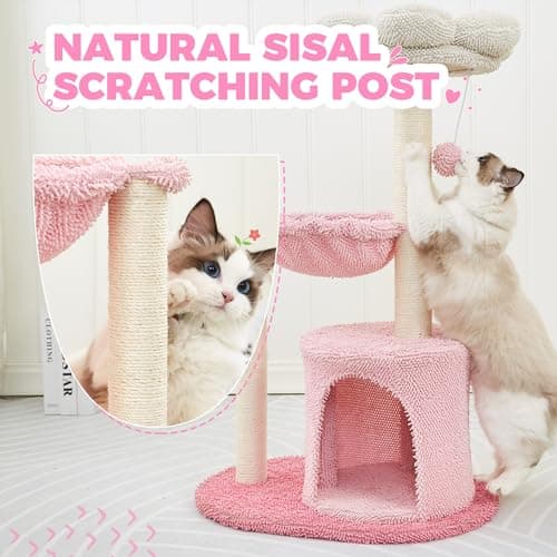 GRANNY SAYS Pink Cat Tree - 35" Indoor Scratching Tower with Hammock & Ball