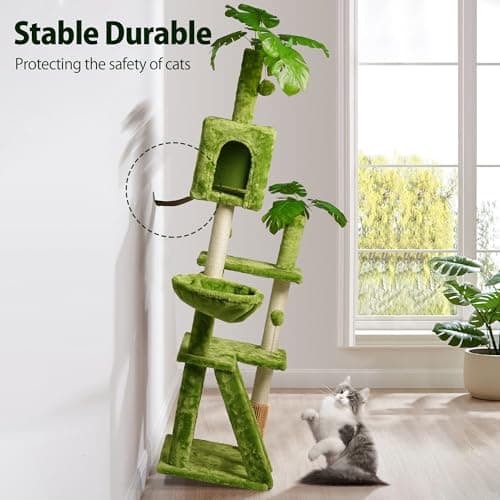 Large Green Cat Tree with Scratching Post & Hanging Hammock