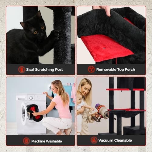 PetePELA 69-Inch Gothic Cat Tree, Black: Large Hammock, Tall Tower, Scratching Posts