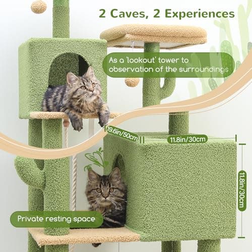 Extra Tall F76 Cactus Cat Tree Tower for Large Cats, Green