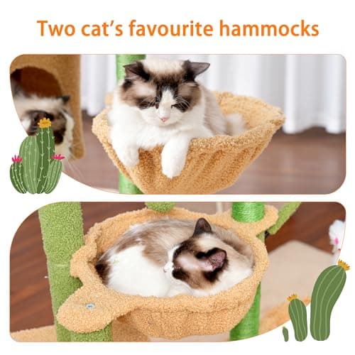Cat Tree for Indoor Cats - Cactus Tower Condo - Green and Yellow