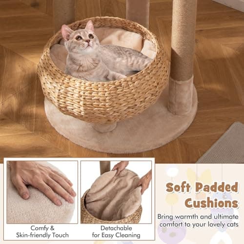 PETSITE 65 inchMulti-Level Cat Tree with Scratching Posts, Cat Bed & Dangling Balls