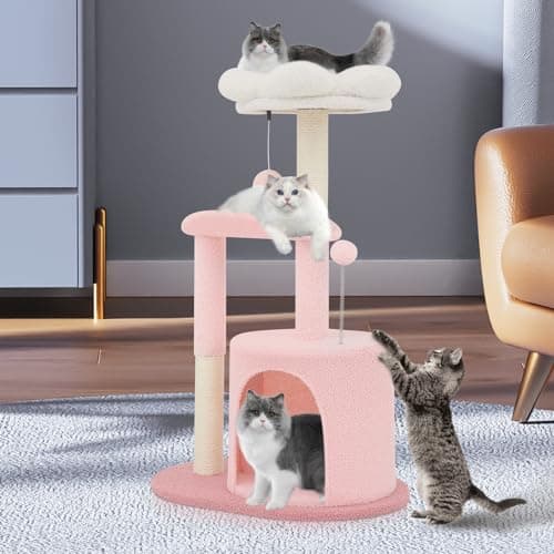 Magshion Pink Cute 33" Indoor Cat Tree with Scratch Post and Dangling Balls