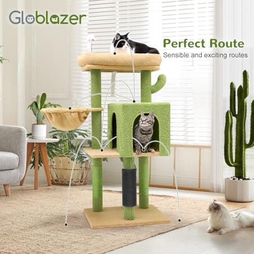 Sturdy F46B Cactus Cat Tree for 46-Inch Indoors, Multiple Cats, Premium Materials, Green