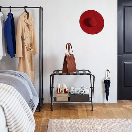 2-Pack Steel Luggage Rack with Fabric Shelf, Holds 110 lb