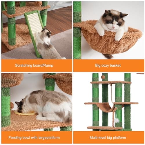 78 Inch Multi-Level Cactus Cat Tower for Indoor Cats with Scratching Board and Caves