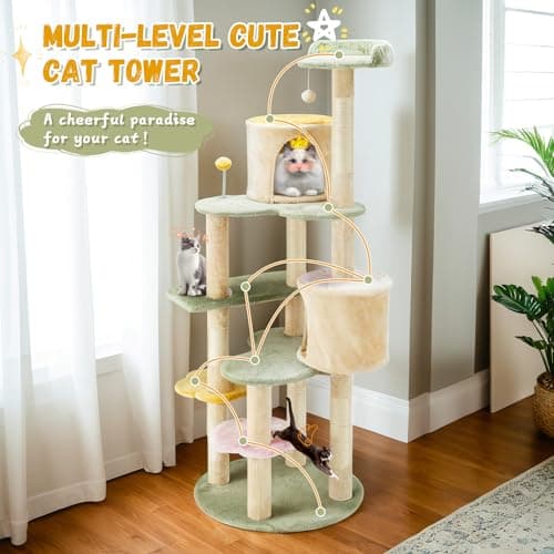 Erinnyees Flower Cats Tree Tower, 63" Multi-Level ScratchProof Playhouse