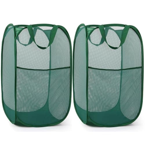 Reinforced Pink Collapsible Laundry Hamper with Side Pocket & Carry Handles — 2 x Green