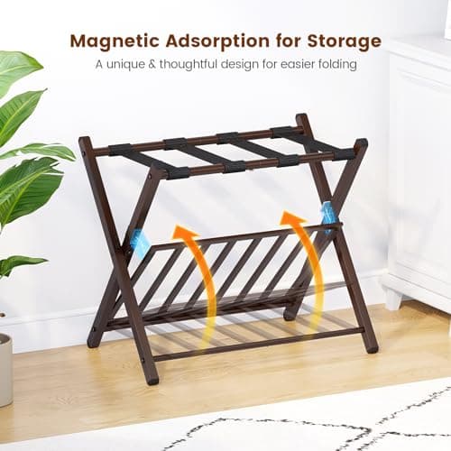 Foldable Luggage Stand with Magnetic Lock, Brown, 2 Pack