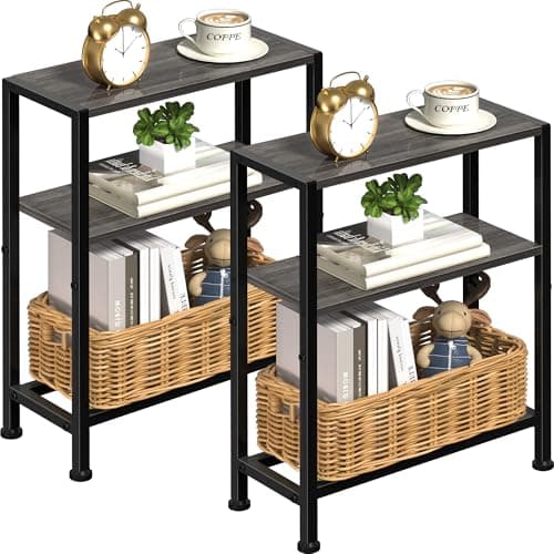 Slim Black 2-Tier Side Table for Small Spaces in Living Room, Bedroom, and Kitchen — Grey-3tier