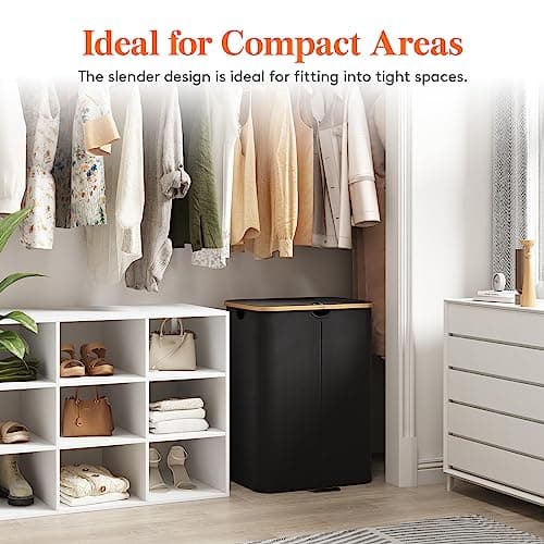 Lifewit 150L Double Laundry Hamper, Black, with Lid & Bamboo Handles