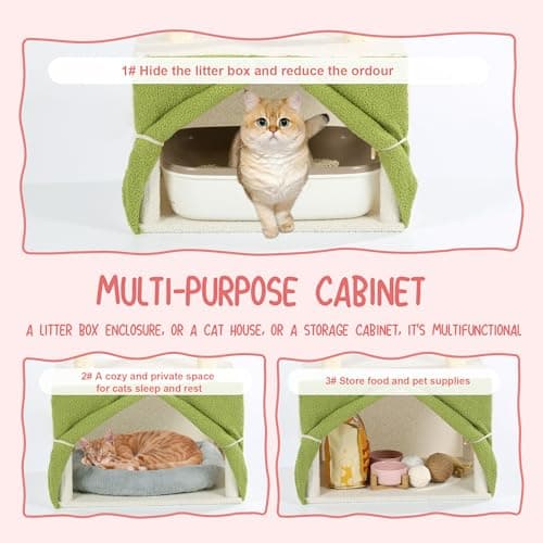HOMBYS 46 Inch Flower Cat Tree with Litter Box & Storage, Soft Fleece & Sisal