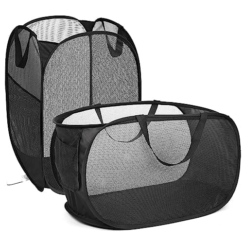 Reinforced Pink Collapsible Laundry Hamper with Side Pocket & Carry Handles — Black