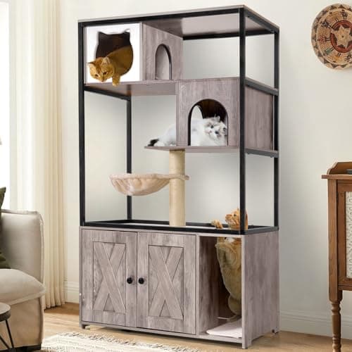 Gutinnie Cat Tree with Hidden Litter Box & Scratching Post, 57.5" Rustic Brown — Nature