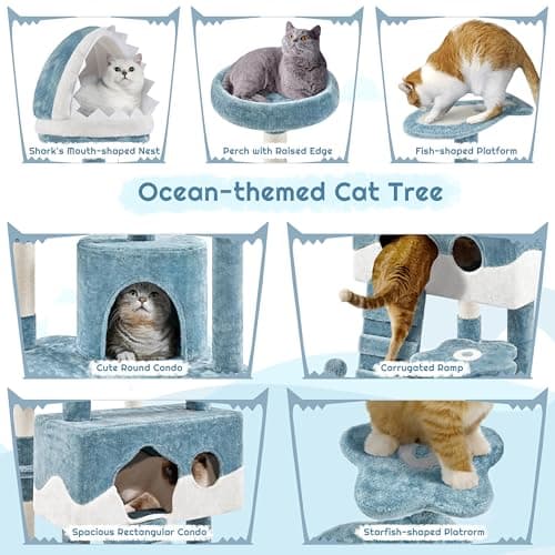 Yaheetech 72.5inch Ocean-Themed Cat Tree with Bed & Condos & Perches & Toys