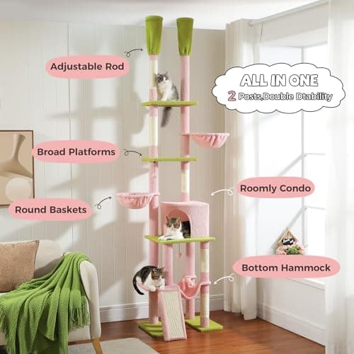PAWZ Road Pink Cat Tree with 7 Tiers & Cozy Hammocks for Indoor Cats