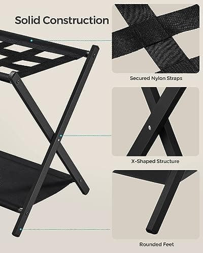 Songmics Black Suitcase Stand with Fabric Shelf, Set of 2 URLR004B02