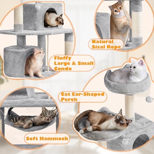 Yaheetech 62.2in Cats' Tree with Platform & Hammock for Indoor Play and Relaxing