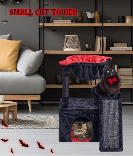 SYANDLVY Gothic Indoor Cat Tree for Large Adults with Scratching Posts & Plush Perch Black
