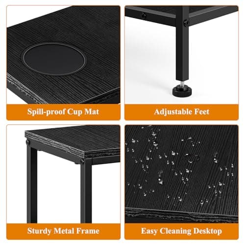 OYEAL Black Narrow Side Table with Cup Holder and Storage Shelf