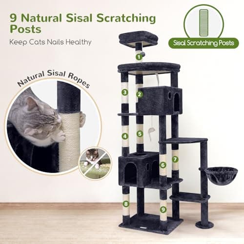 Giant 83 Inch Cat Tree for Large Cats, 9 Scratching Posts, Dark Grey