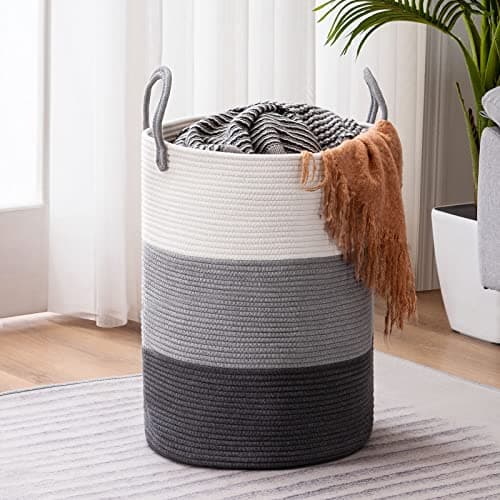 YOUDENOVA Tall 58L Jute Rope Laundry Hamper for Bedroom and Baby Nursery — Grey