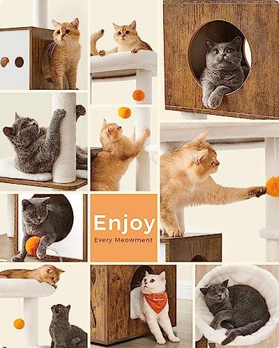 Feandrea 2-in-1 Cat Tree with Litter Box Enclosure for Modern Cat Owners