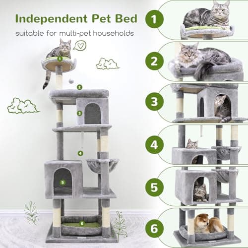 Sturdy 72in S72 Heavy Duty Cat Tree for Large Cats 20 lbs+ Light Grey