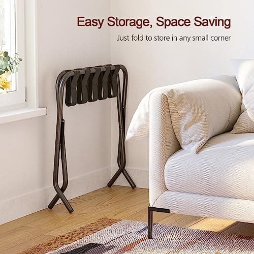 Foldable Metal Luggage Rack for Guest Room, Bedroom, Hotel - Holds up to 110 lb, Easy Assembly