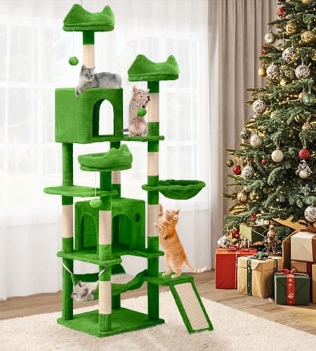 YITAHOME 75 inch Multi-Level Cat Tree with Condos, Scratching Posts, Hammocks, Pink — Green