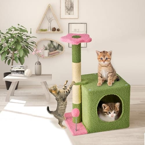 24 Inch Pink Floral Cat Tree for Indoor Cats