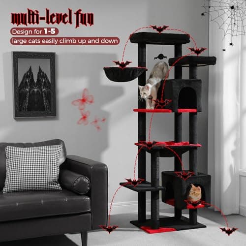 PetePELA 69-Inch Gothic Cat Tree, Black: Large Hammock, Tall Tower, Scratching Posts