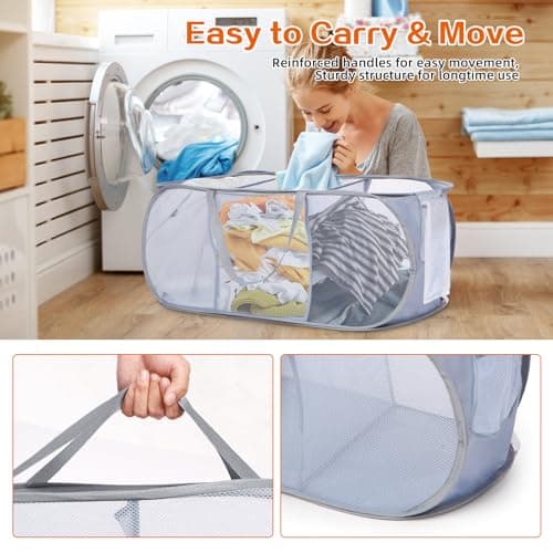 Sturdy 3-Compartment Collapsible Laundry Hamper with Handy Pocket - Grey