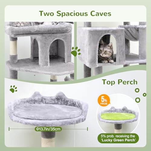 Sturdy 72in S72 Heavy Duty Cat Tree for Large Cats 20 lbs+ Light Grey