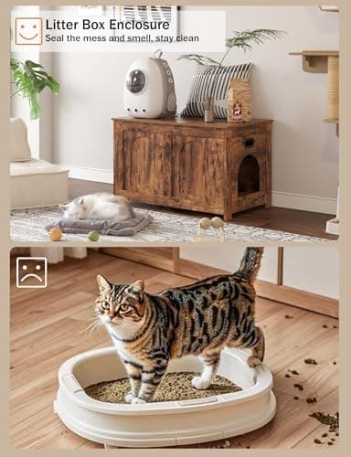 DINZI Sturdy Rustic Brown Litter Box Enclosure, Flip Top Cat House Furnishing