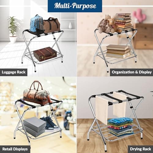 Double Tier Chrome Foldable Luggage Rack for Guest Room