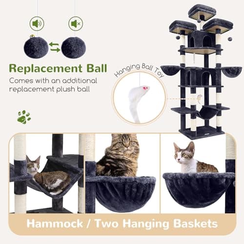 XXL F80 Indoor Cat Tower with Hammock, Scratching Post & 3 Perches Dark Grey