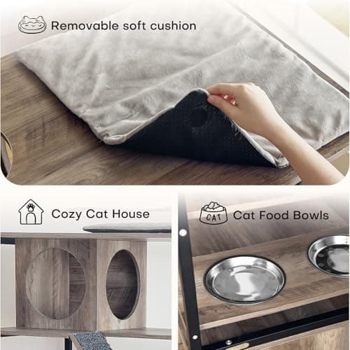 Redlife 5-Level 2-in-1 Cat Tree & Litter Box, Wooden Furniture, Grey