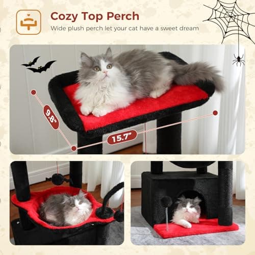 PEQULTI 4-in-1 Gothic Black Cat Tree Tower