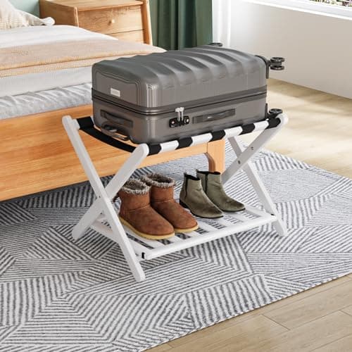 Walnut Luggage Racks Pack of 2 for Hotel Guest Rooms — White 1 Pcs