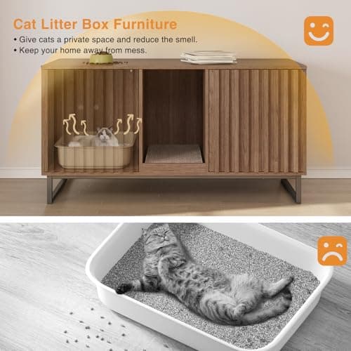 Cat Litter Box Enclosure for 2 Cats, Brown TV Stand & Washroom