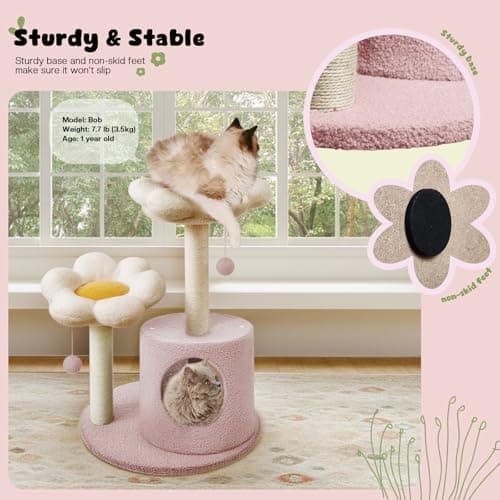 Pink Flower Cat Tree for Indoor Cats